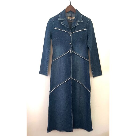 Paris Blues Vintage 90's Long Denim Raw Edge Jacket Women's Size Small - Picture 1 of 8
